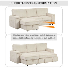 Bellemave 96.1" Upholstery Sleeper Sectional Sofa with Storage Bags and 2 cup holders on Arms