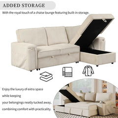 Bellemave 96.1" Upholstery Sleeper Sectional Sofa with Storage Bags and 2 cup holders on Arms