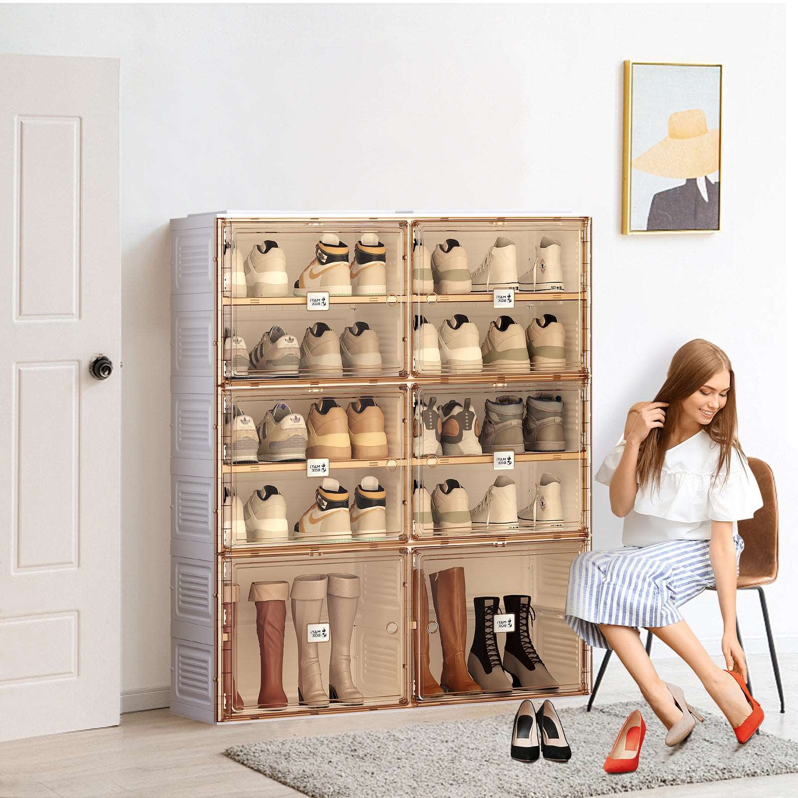 Bellemave 41" Portable Shoe Cabinet, Stackable Storage Cabinet with Doors and Shelves