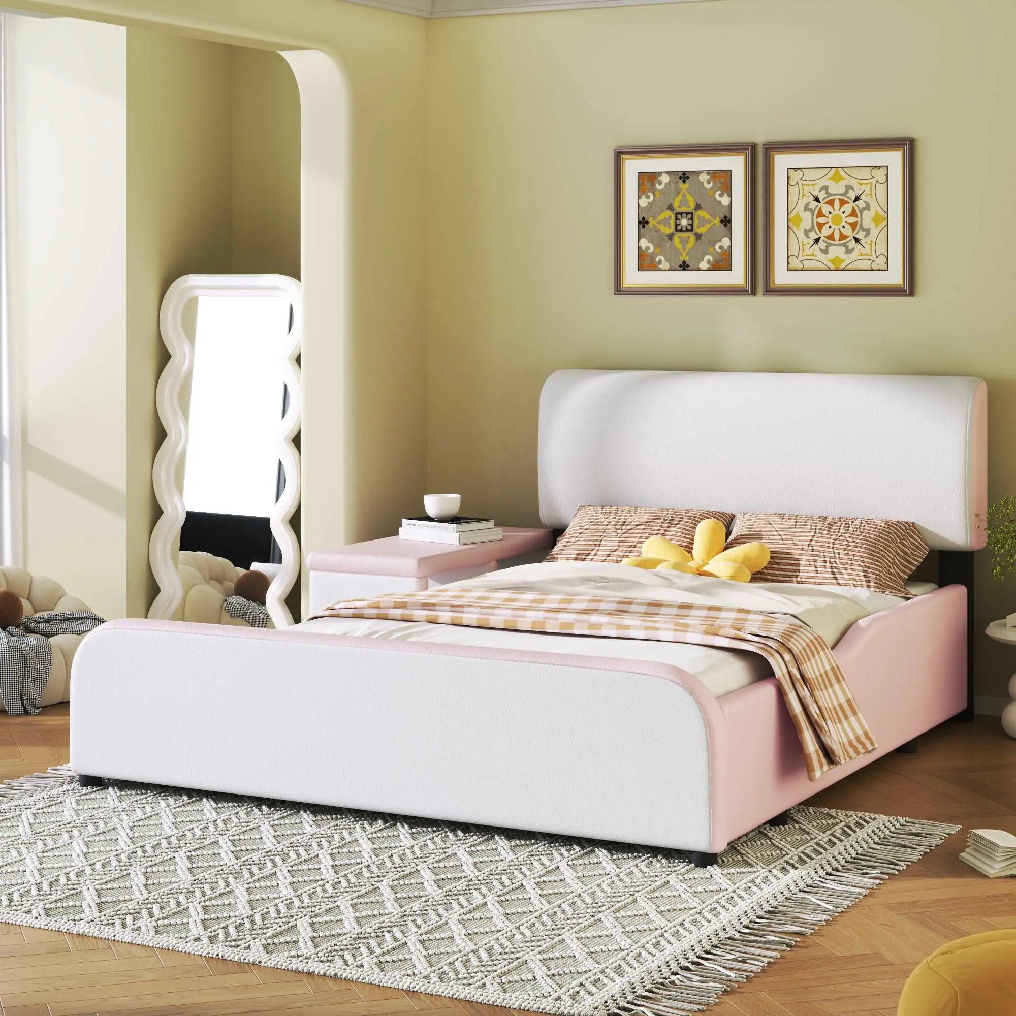 Bellemave Full Size Upholstered Platform Bed with Storage Nightstand and Guardrail