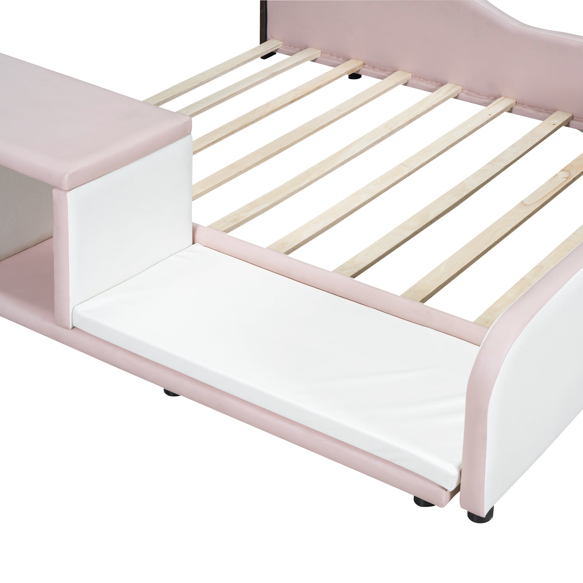 Bellemave Full Size Upholstered Platform Bed with Storage Nightstand and Guardrail