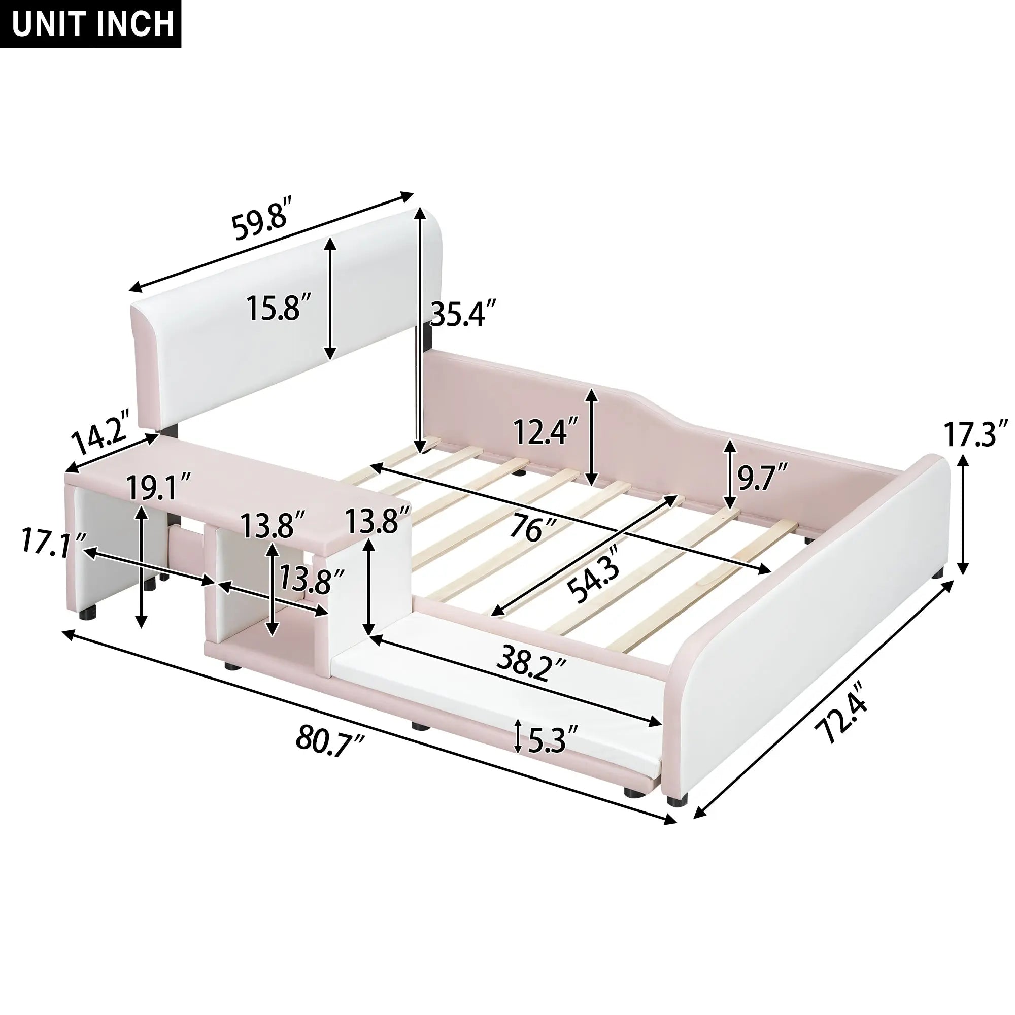 Bellemave Full Size Upholstered Platform Bed with Storage Nightstand and Guardrail Bellemave