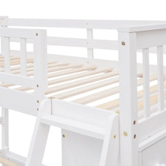 Bellemave® Twin over Full Wooden Bunk Bed with 6 Drawers and Flexible Shelves,Bottom Bed with Wheels Bellemave®