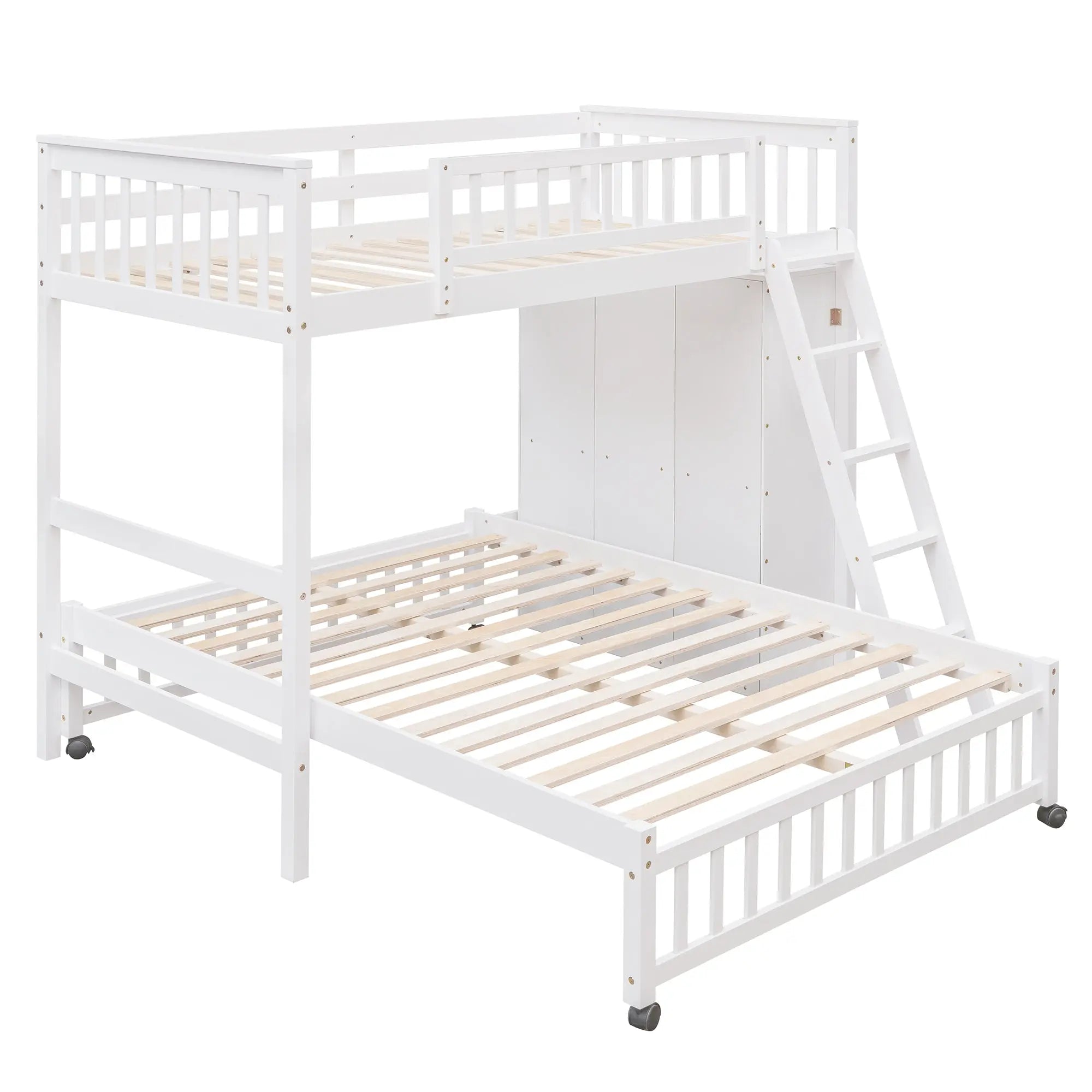 Bellemave® Twin over Full Wooden Bunk Bed with 6 Drawers and Flexible Shelves,Bottom Bed with Wheels Bellemave®
