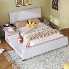 Bellemave Full Size Upholstered Platform Bed with Storage Nightstand and Guardrail