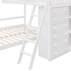 Bellemave® Twin over Full Wooden Bunk Bed with 6 Drawers and Flexible Shelves,Bottom Bed with Wheels Bellemave®