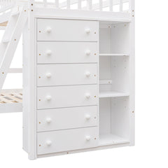 Bellemave® Twin over Full Wooden Bunk Bed with 6 Drawers and Flexible Shelves,Bottom Bed with Wheels Bellemave®