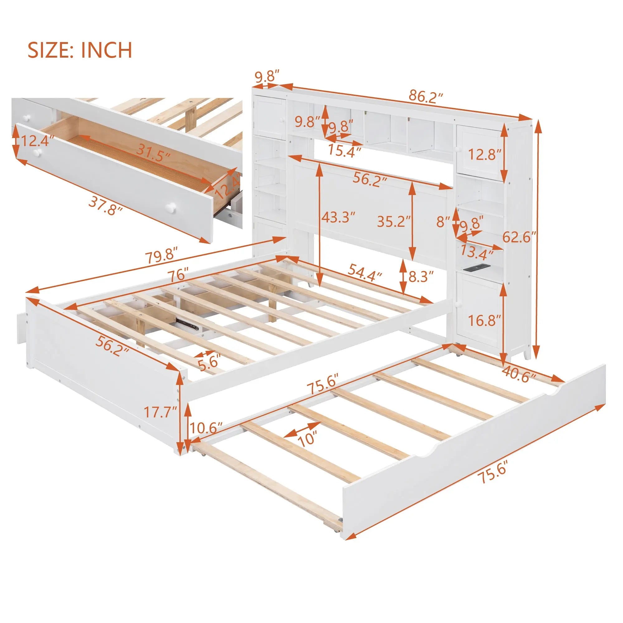 Bellemave® Wooden Platform Bed with All-in-One Cabinet, Shelf and Sockets Bellemave®