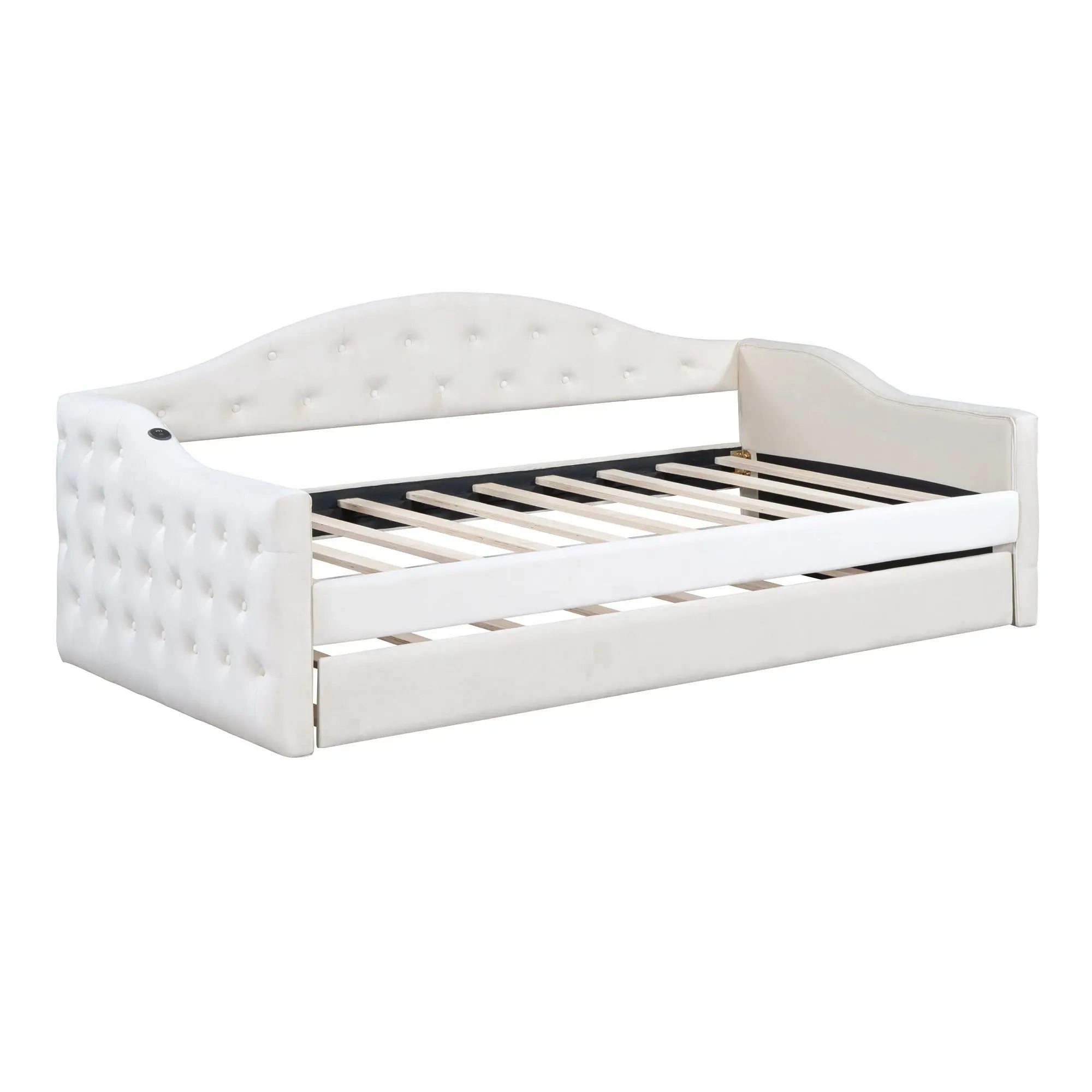 Bellemave Twin Size Tufted Upholstered Daybed with Trundle ,Velvet Sofabed with USB&Type-C Charging Ports Bellemave