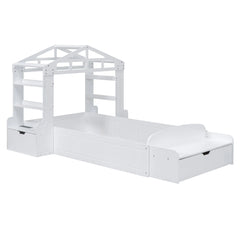 Bellemave® Twin Size House Bed with Bench, Socket and Shelve Bellemave®