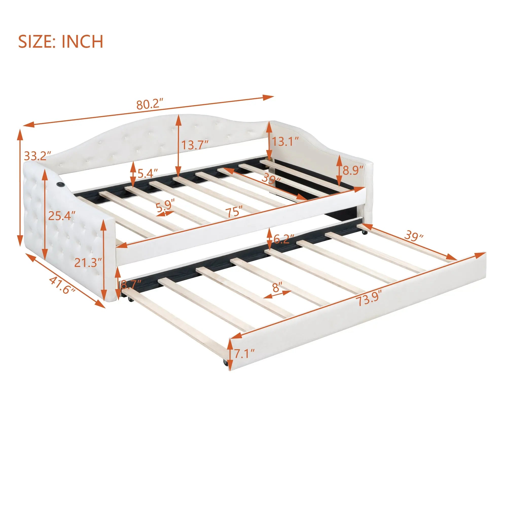 Bellemave Twin Size Tufted Upholstered Daybed with Trundle ,Velvet Sofabed with USB&Type-C Charging Ports Bellemave