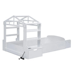 Bellemave® Twin Size House Bed with Bench, Socket and Shelve Bellemave®