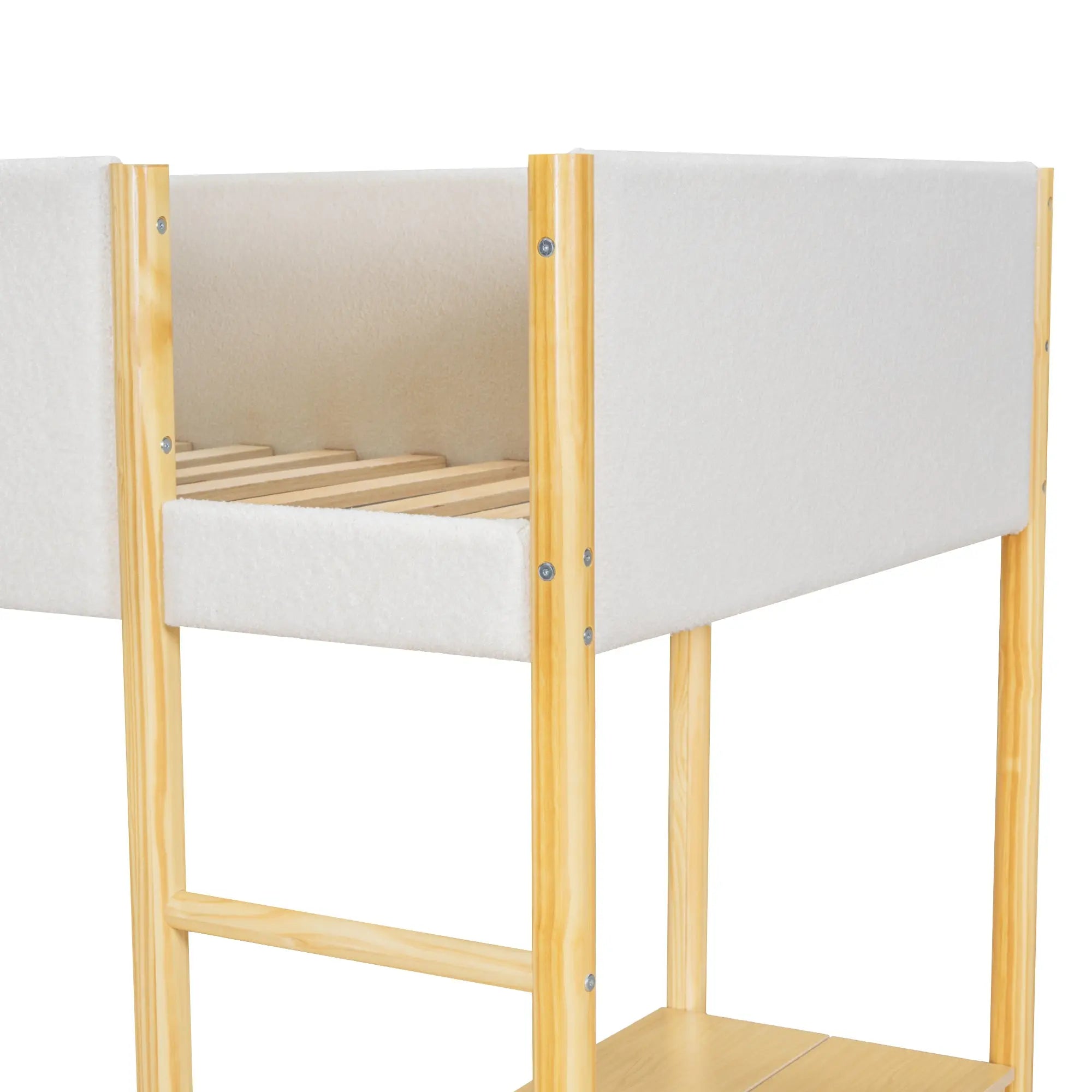 Bellemave® Wood Teddy Fleece Loft Bed with Desk and Cabinets Bellemave®