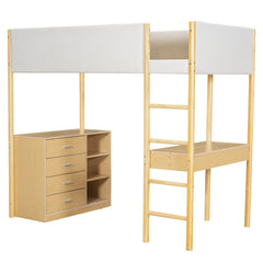 Bellemave® Wood Teddy Fleece Loft Bed with Desk and Cabinets Bellemave®