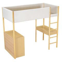 Bellemave® Wood Teddy Fleece Loft Bed with Desk and Cabinets Bellemave®