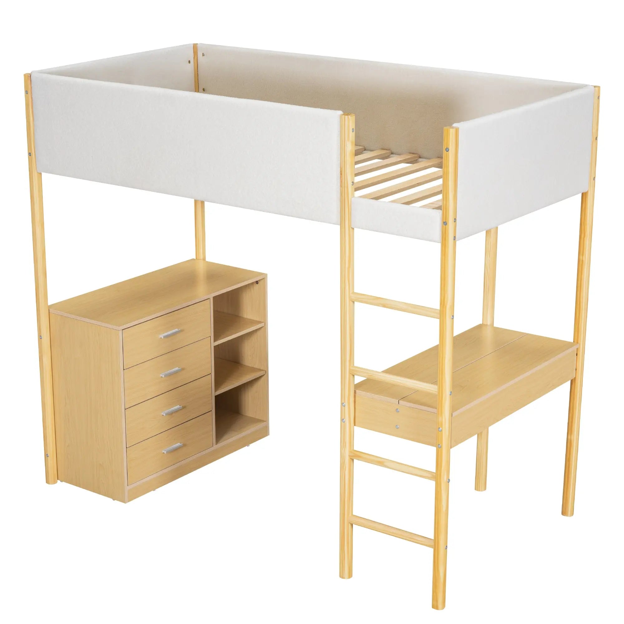 Bellemave® Wood Teddy Fleece Loft Bed with Desk and Cabinets Bellemave®