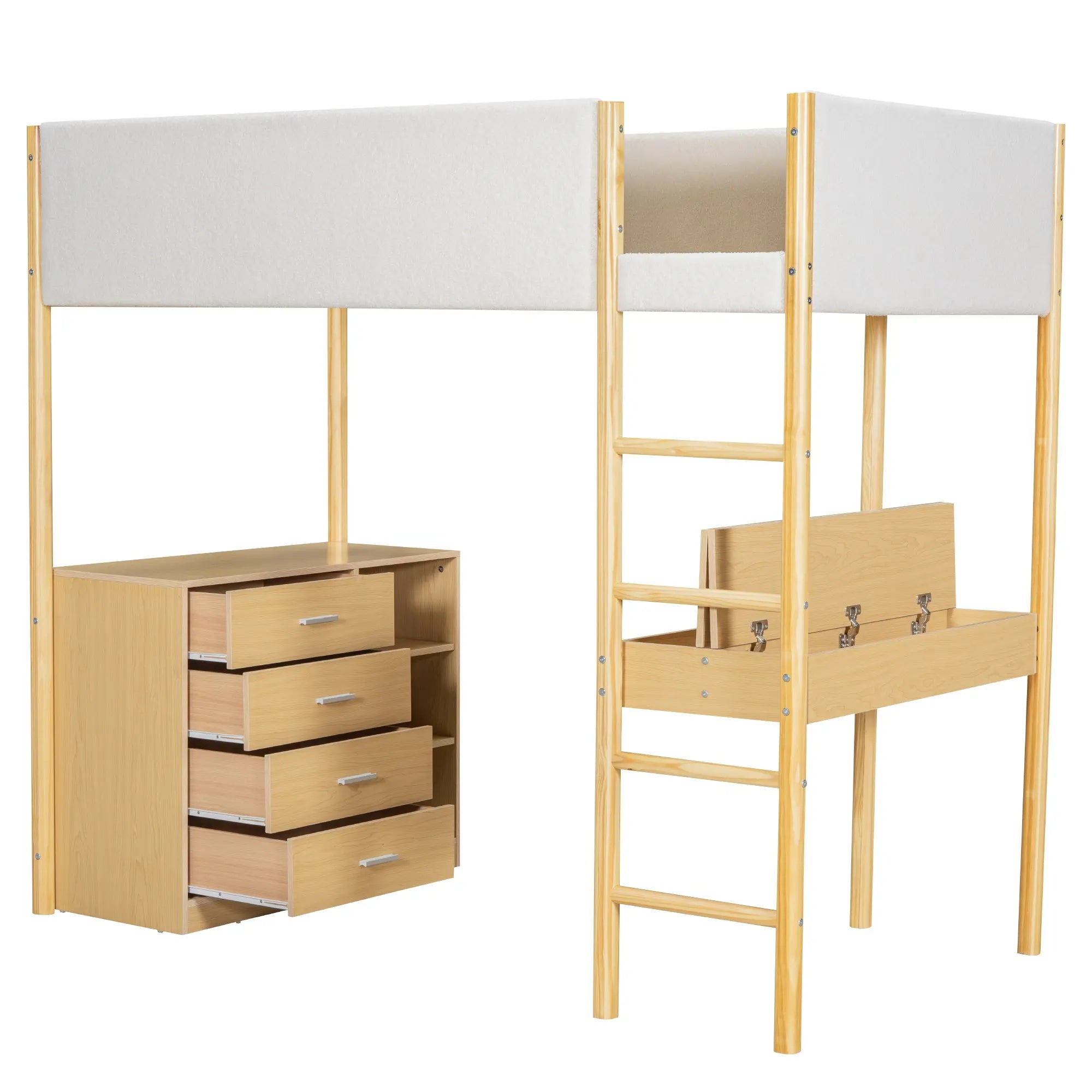 Bellemave® Wood Teddy Fleece Loft Bed with Desk and Cabinets Bellemave®