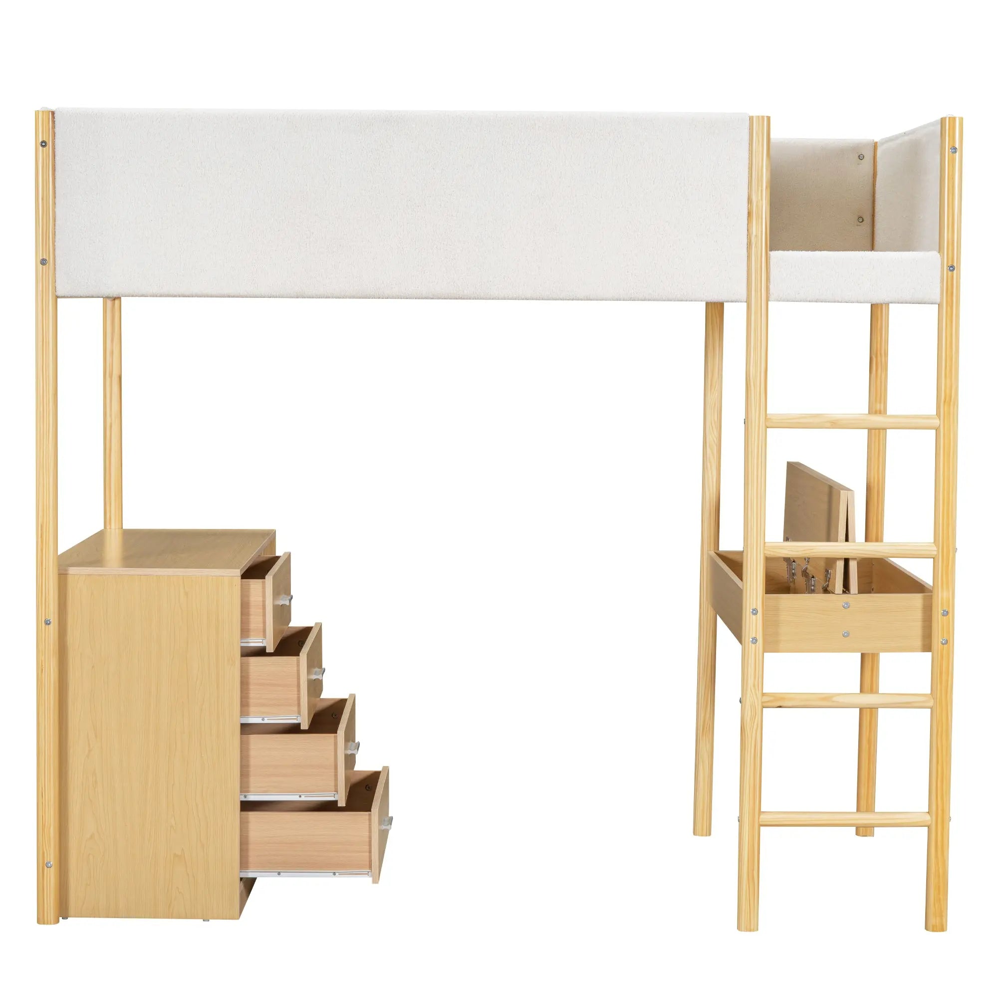 Bellemave® Wood Teddy Fleece Loft Bed with Desk and Cabinets Bellemave®