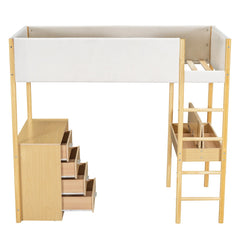 Bellemave® Wood Teddy Fleece Loft Bed with Desk and Cabinets Bellemave®