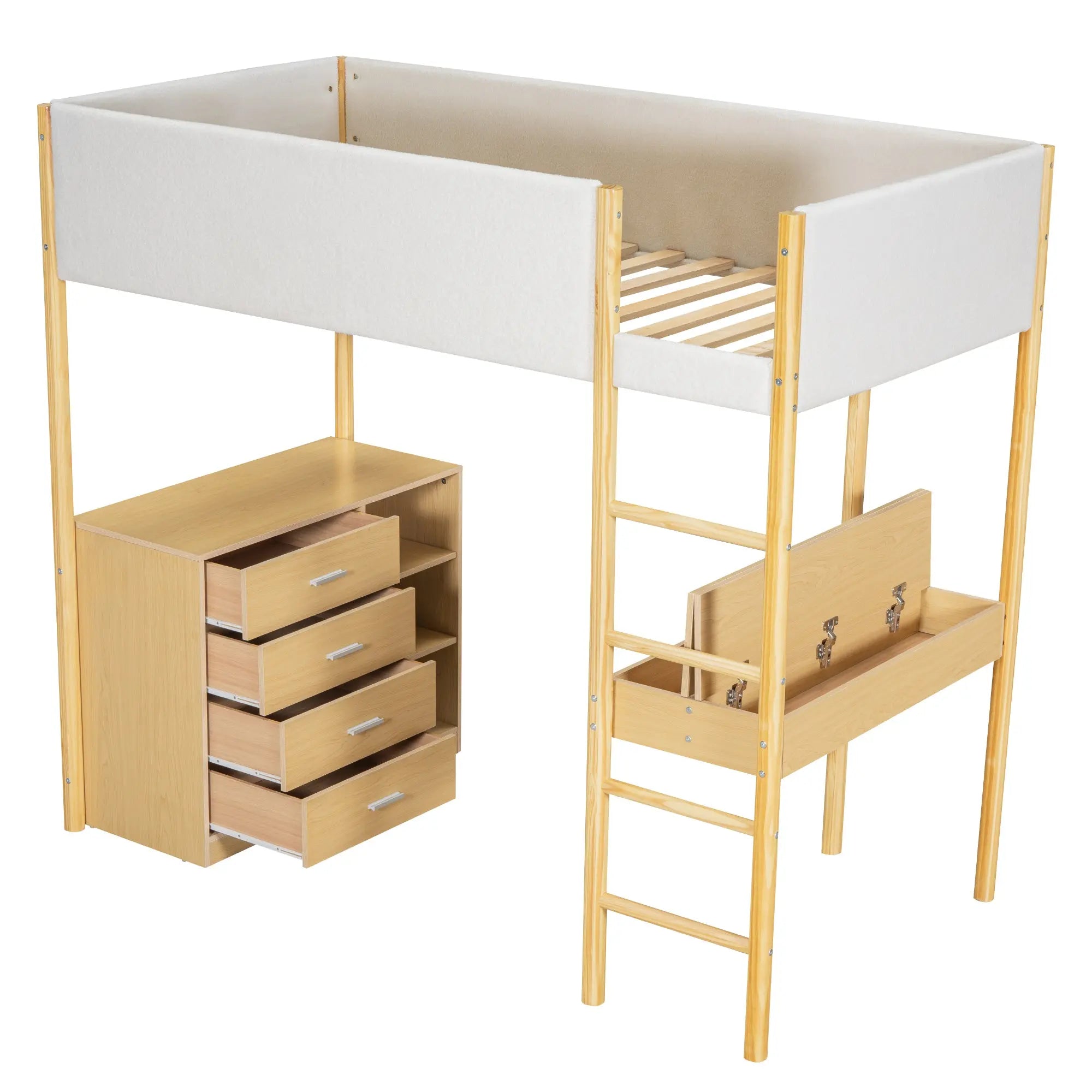 Bellemave® Wood Teddy Fleece Loft Bed with Desk and Cabinets Bellemave®