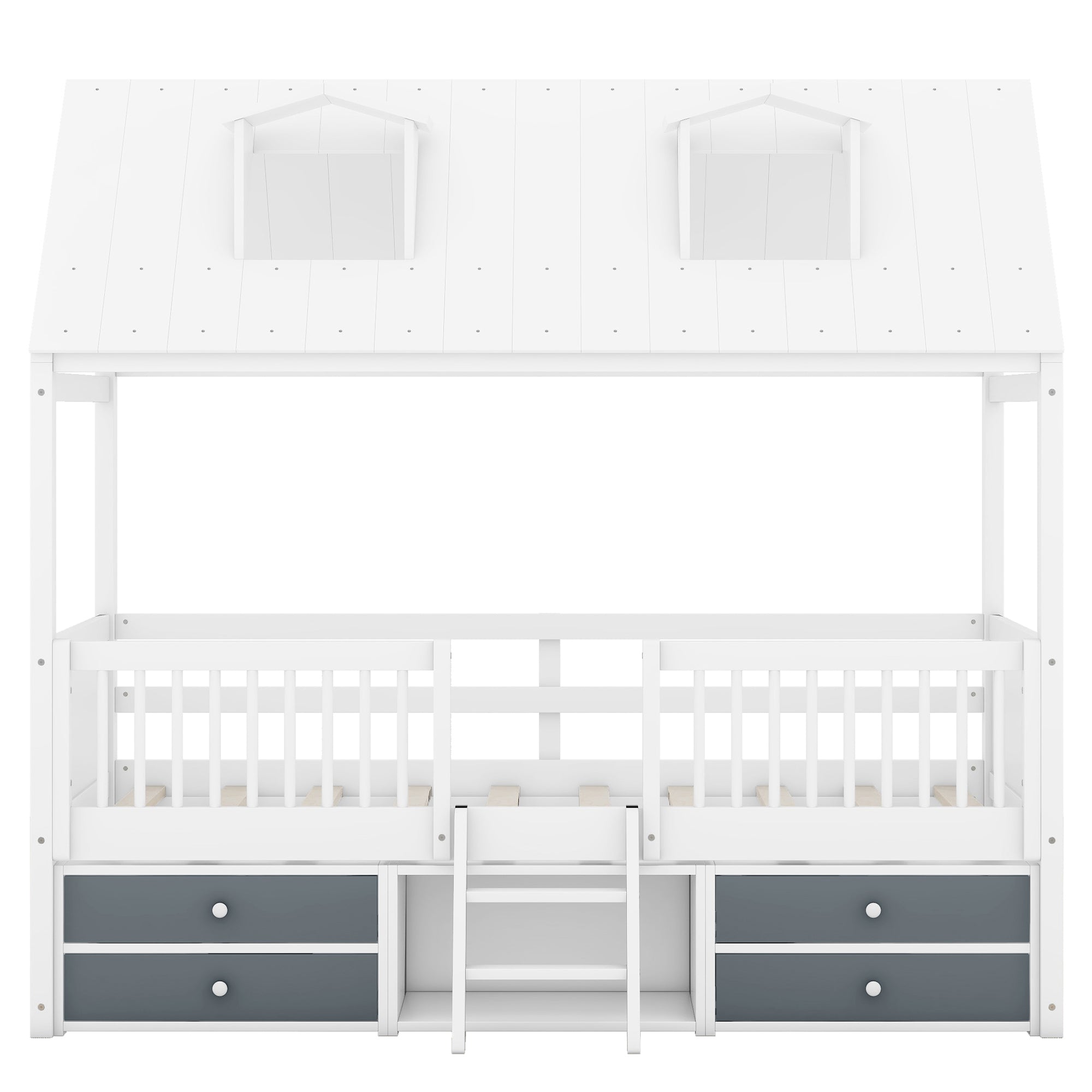 Bellemave® Wood House Bed with Roof Skylights,4 Drawers and Ladder Bellemave®