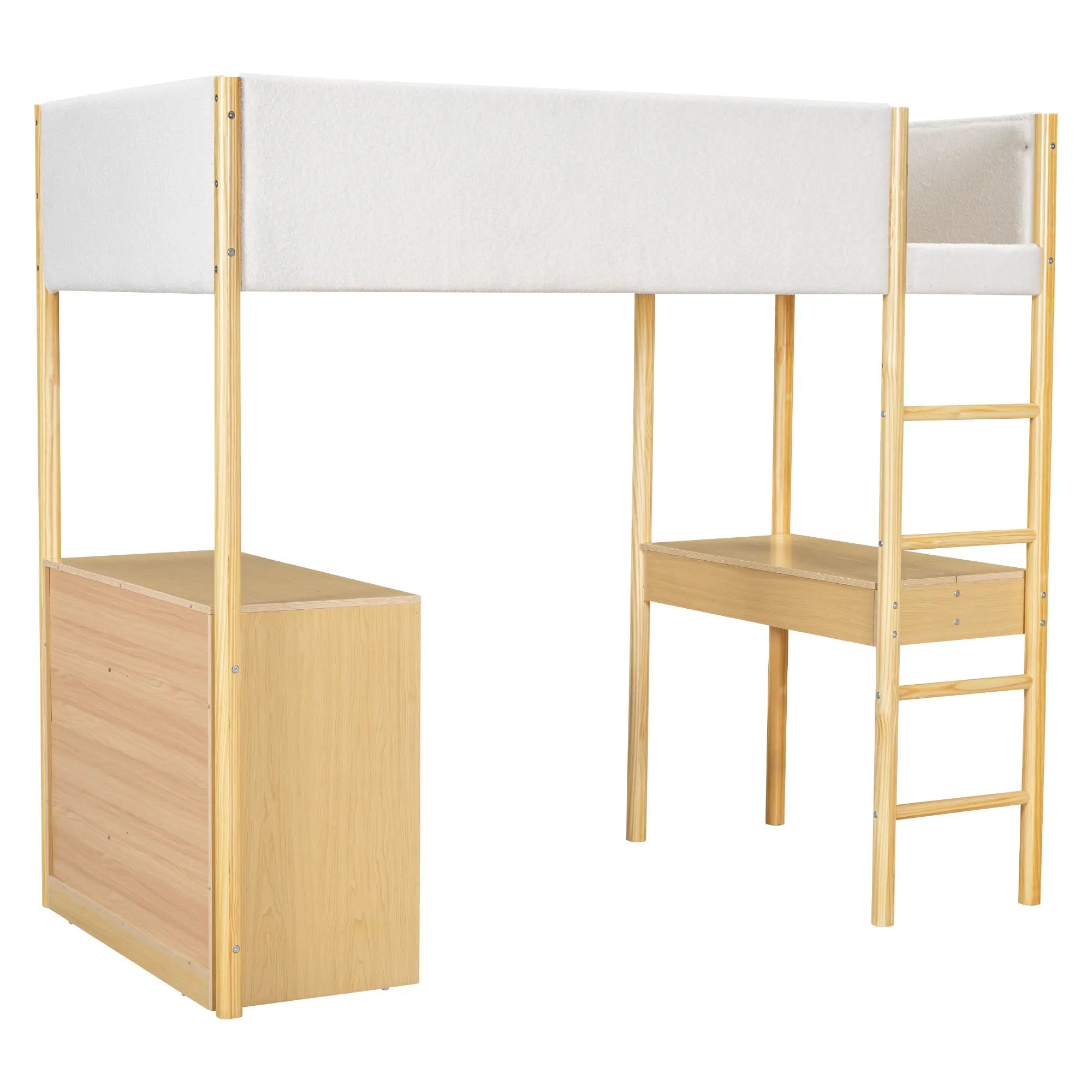 Bellemave® Wood Teddy Fleece Loft Bed with Desk and Cabinets Bellemave®