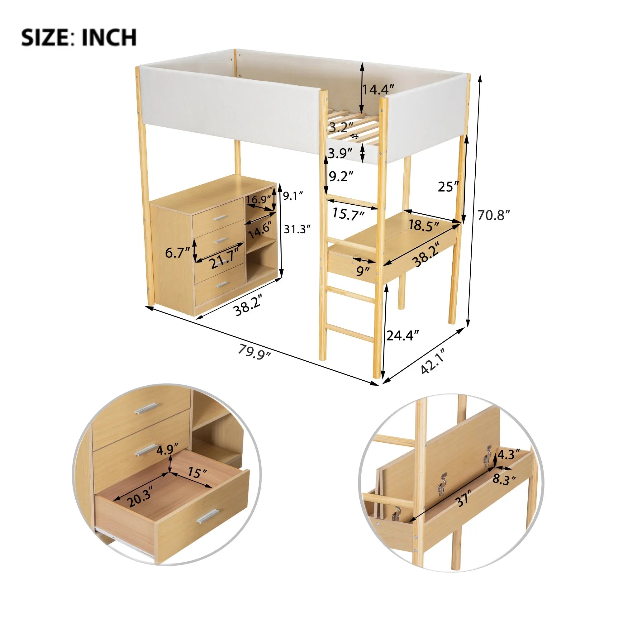 Bellemave® Wood Teddy Fleece Loft Bed with Desk and Cabinets Bellemave®