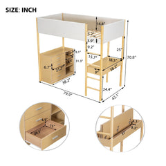 Bellemave® Wood Teddy Fleece Loft Bed with Desk and Cabinets Bellemave®