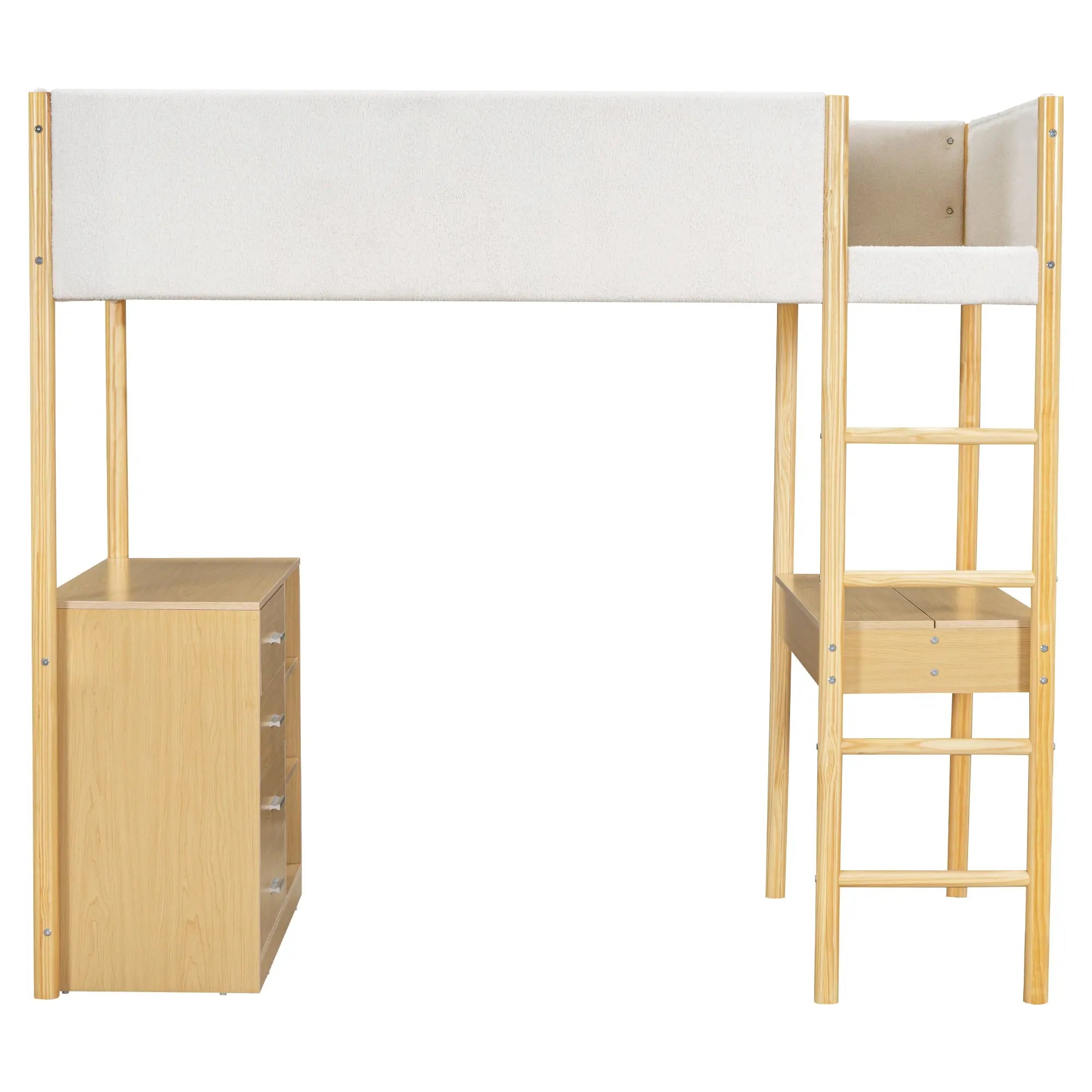 Bellemave® Wood Teddy Fleece Loft Bed with Desk and Cabinets Bellemave®