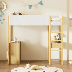 Bellemave® Wood Teddy Fleece Loft Bed with Desk and Cabinets Bellemave®