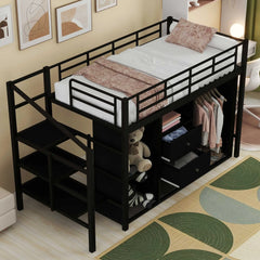 Bellemave® Metal Loft Bed with Drawers, Storage Staircase and Small Wardrobe Bellemave®