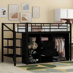 Bellemave® Metal Loft Bed with Drawers, Storage Staircase and Small Wardrobe Bellemave®