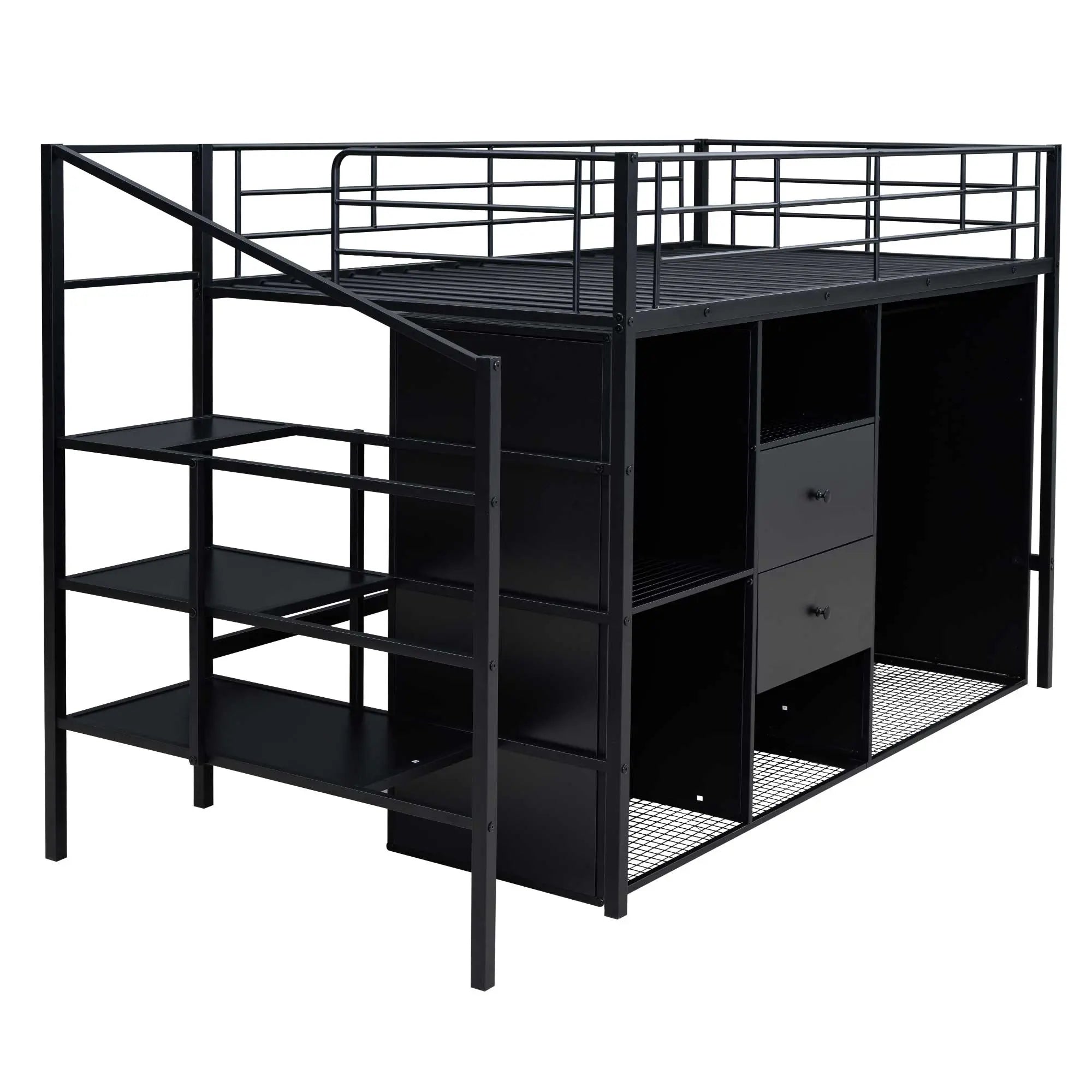 Bellemave® Metal Loft Bed with Drawers, Storage Staircase and Small Wardrobe Bellemave®