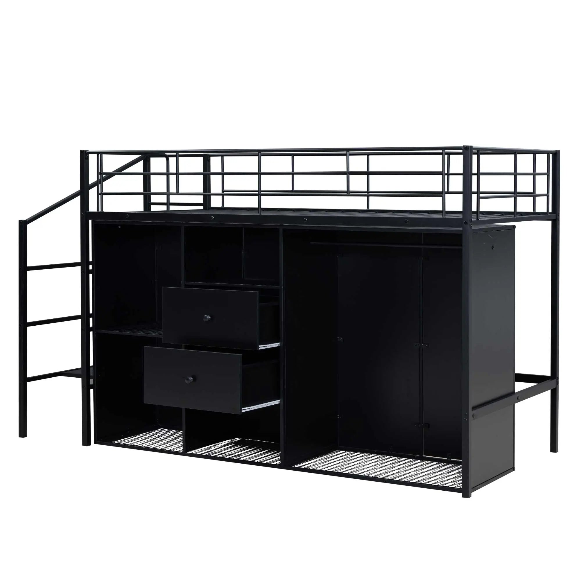 Bellemave® Metal Loft Bed with Drawers, Storage Staircase and Small Wardrobe Bellemave®