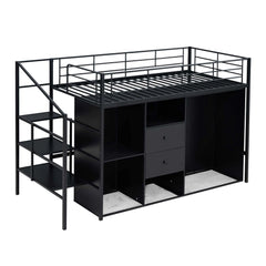 Bellemave® Metal Loft Bed with Drawers, Storage Staircase and Small Wardrobe Bellemave®