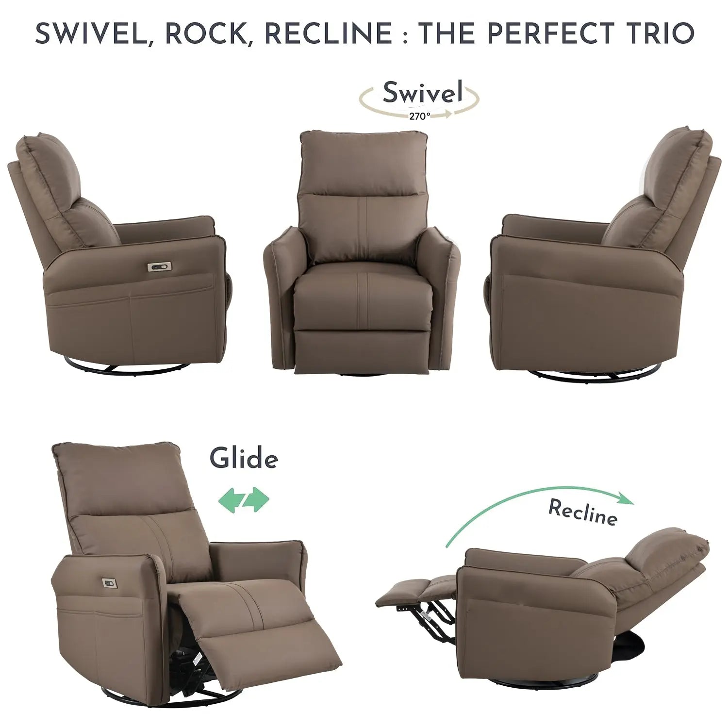 Bellemave 270° Power Swivel Rocker Recliner Chair with USB Ports Bellemave