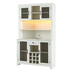 Bellemave Farmhouse Coffee Bar Cabinet with LED Lights and Outlets,Wine Bottle Rack and 1 Drawer Bellemave