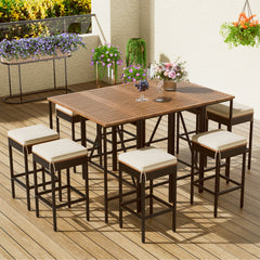 Bellemave® 10-Piece Outdoor Acacia Wood Bar Set,Garden PE Rattan Wicker Dining Table And Eight Stools with Cushions Bellemave