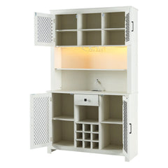 Bellemave Farmhouse Coffee Bar Cabinet with LED Lights and Outlets,Wine Bottle Rack and 1 Drawer Bellemave