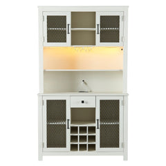 Bellemave Farmhouse Coffee Bar Cabinet with LED Lights and Outlets,Wine Bottle Rack and 1 Drawer Bellemave