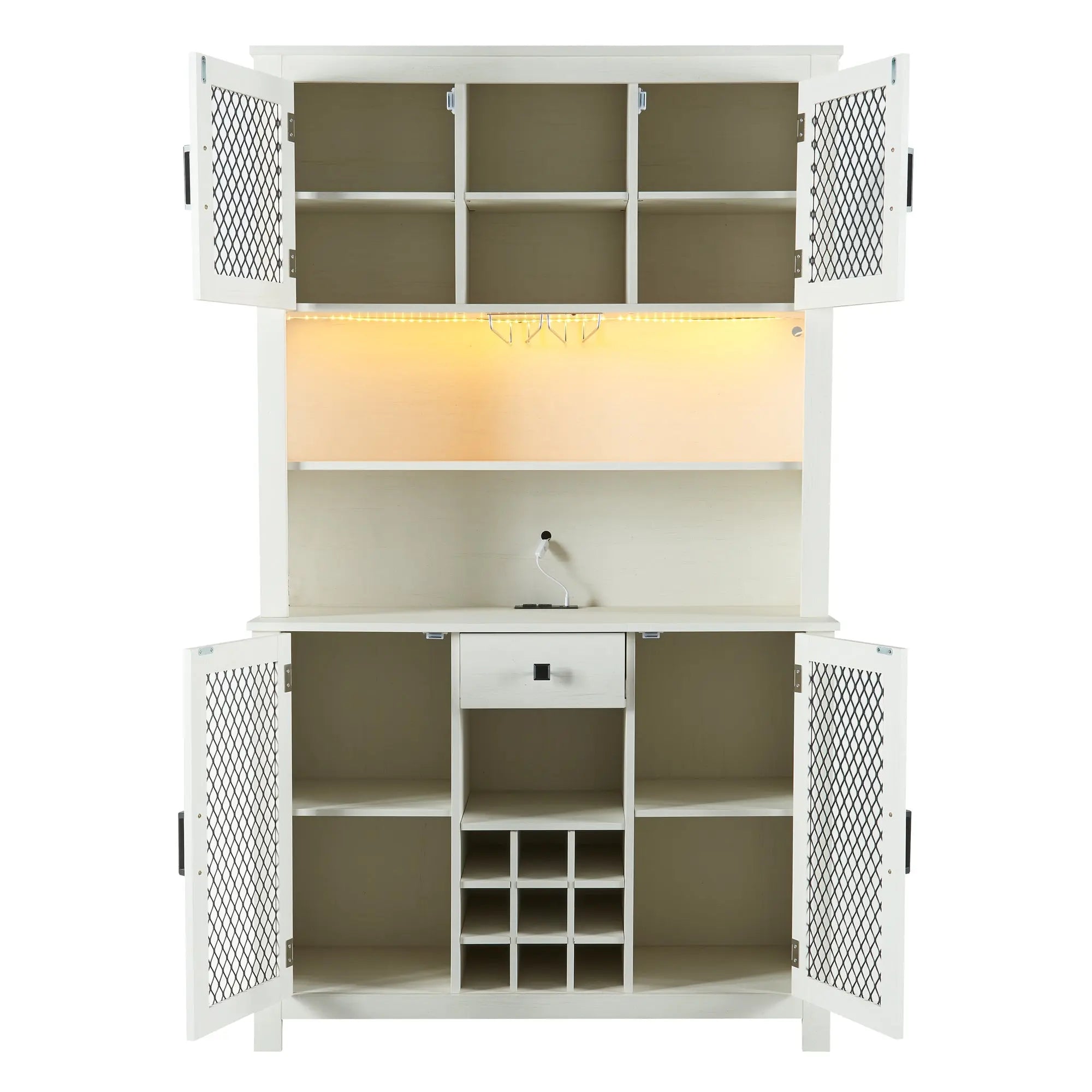 Bellemave Farmhouse Coffee Bar Cabinet with LED Lights and Outlets,Wine Bottle Rack and 1 Drawer Bellemave