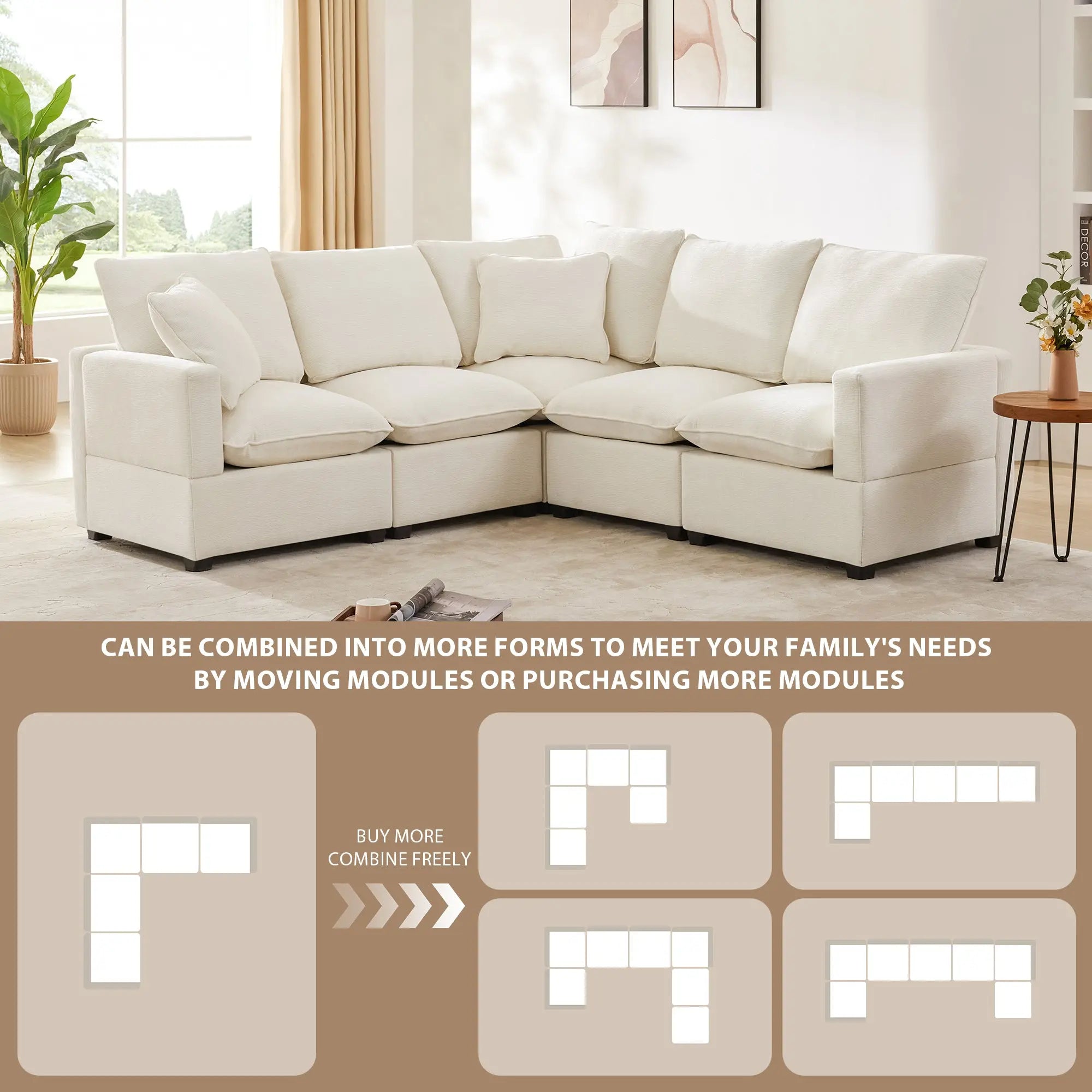 Bellemave® 84" L-Shape Modern Chenille Modular Sofa, with 2 Pillows Included Bellemave