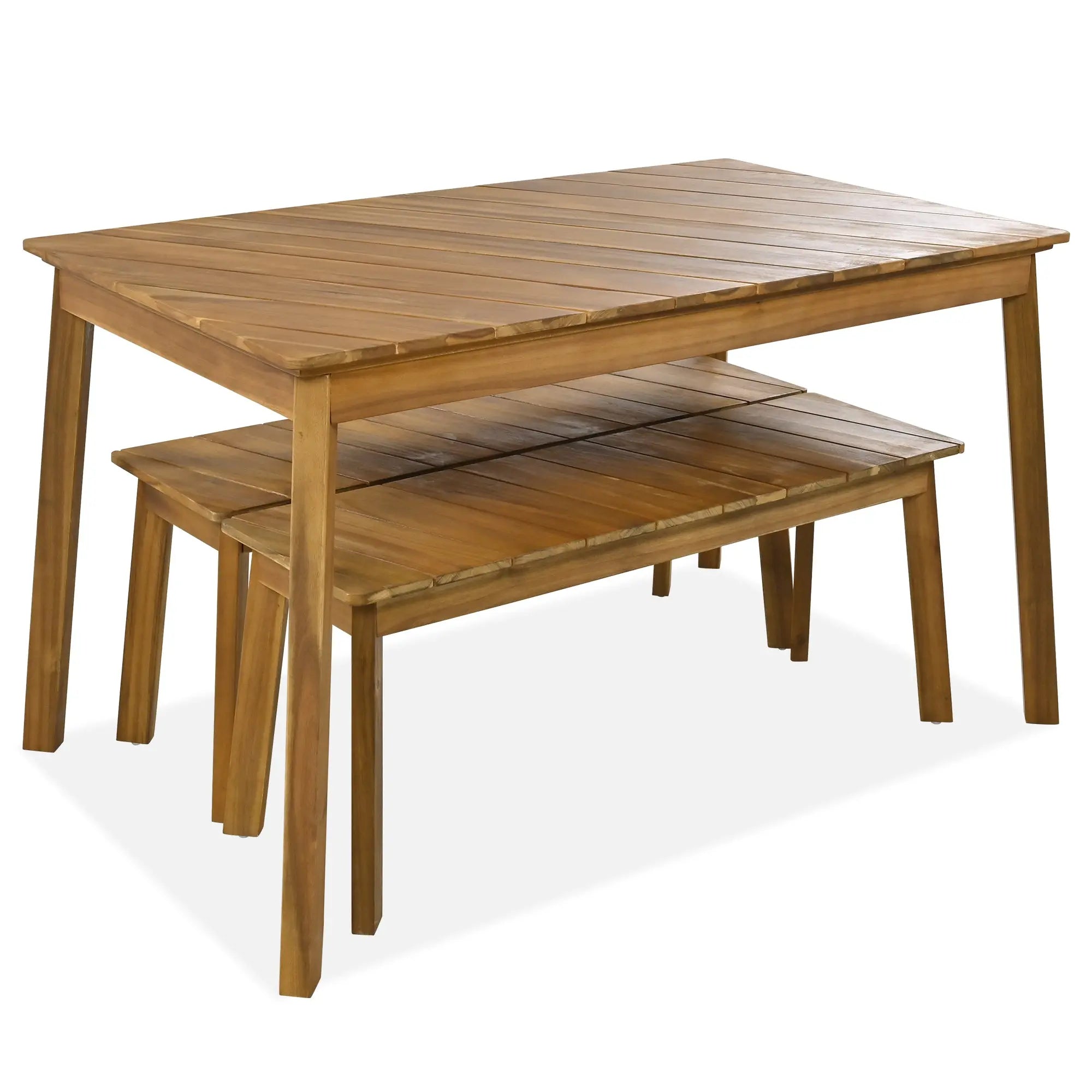 Bellemave® 3-Pieces Acacia Wood Table Bench Dining Set,2 Benches and Picnic Beer Table Bellemave