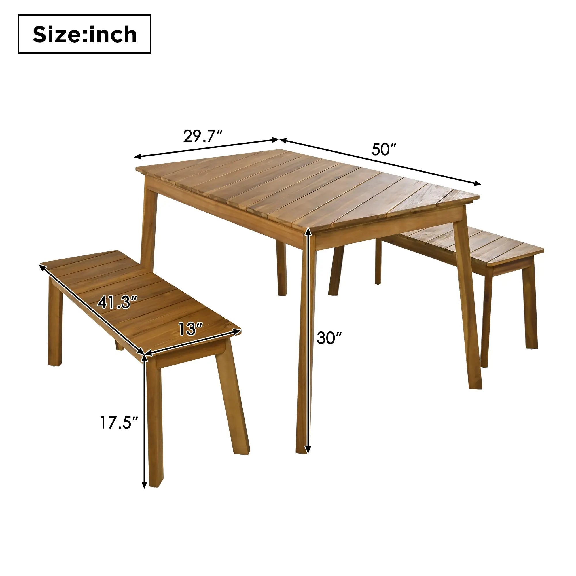 Bellemave® 3-Pieces Acacia Wood Table Bench Dining Set,2 Benches and Picnic Beer Table Bellemave