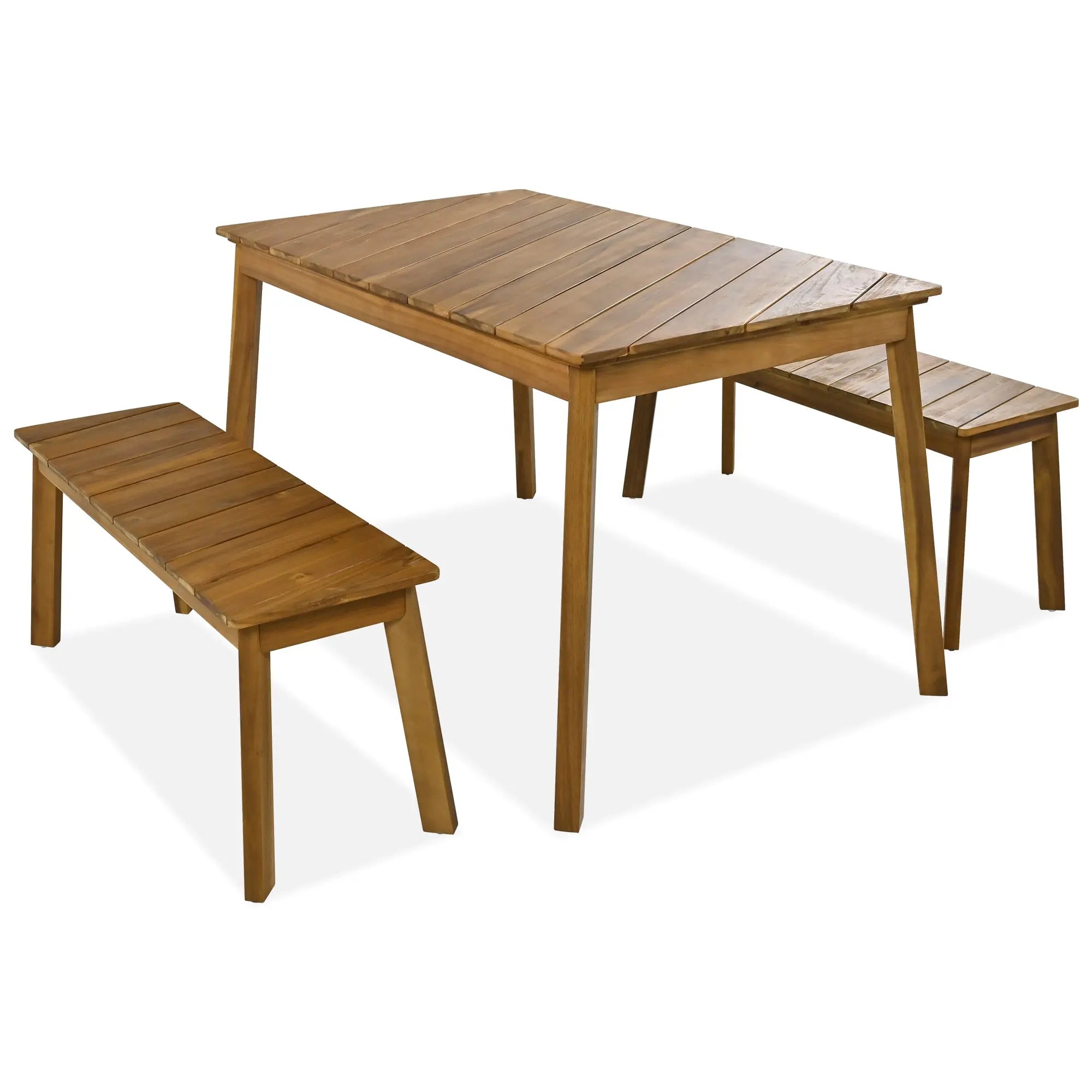 Bellemave® 3-Pieces Acacia Wood Table Bench Dining Set,2 Benches and Picnic Beer Table Bellemave