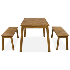 Bellemave® 3-Pieces Acacia Wood Table Bench Dining Set,2 Benches and Picnic Beer Table Bellemave