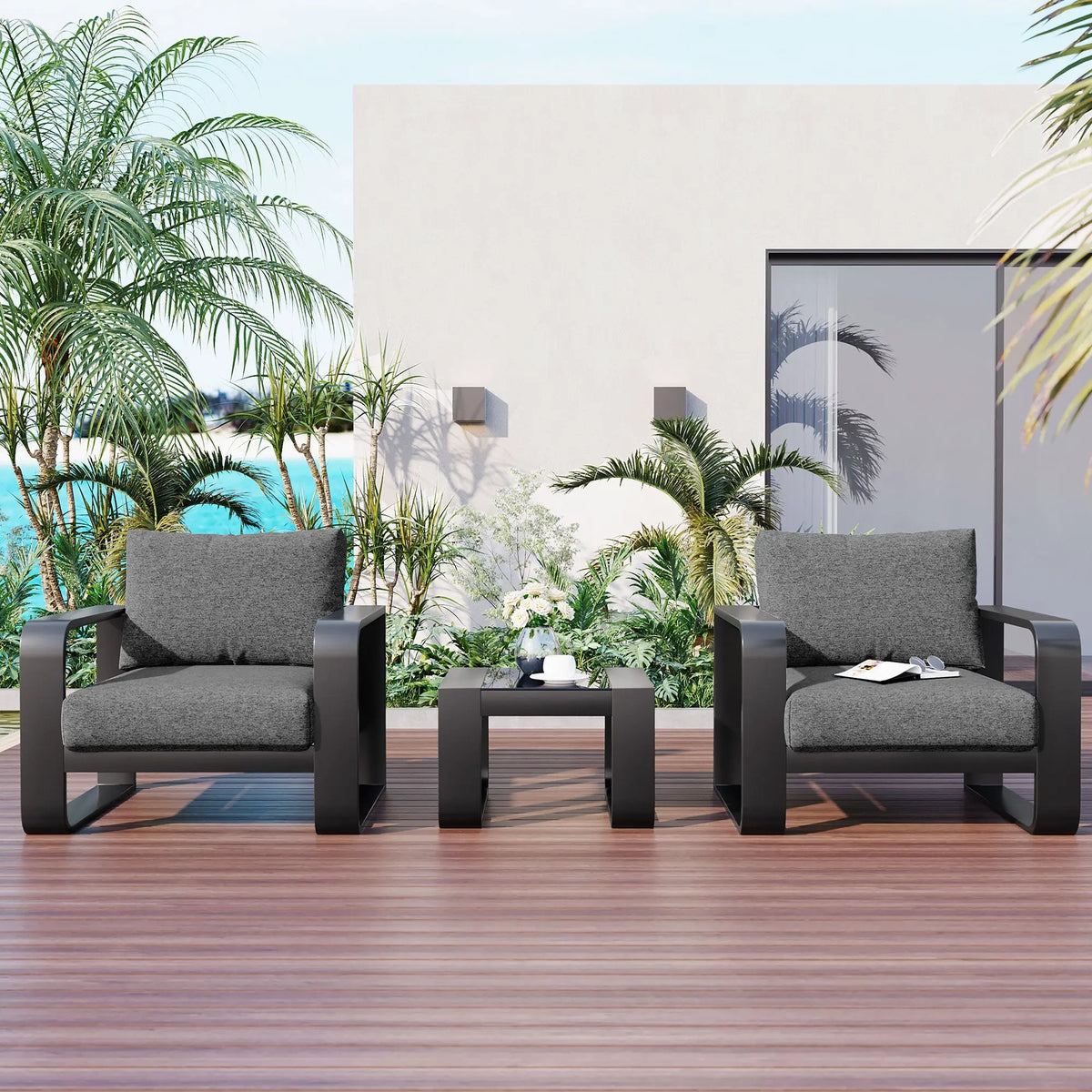 Bellemave® 3-Pieces Aluminum Frame Patio Furniture with 6.7" Thick Cushion And Coffee Table Bellemave