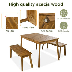 Bellemave® 3-Pieces Acacia Wood Table Bench Dining Set,2 Benches and Picnic Beer Table Bellemave