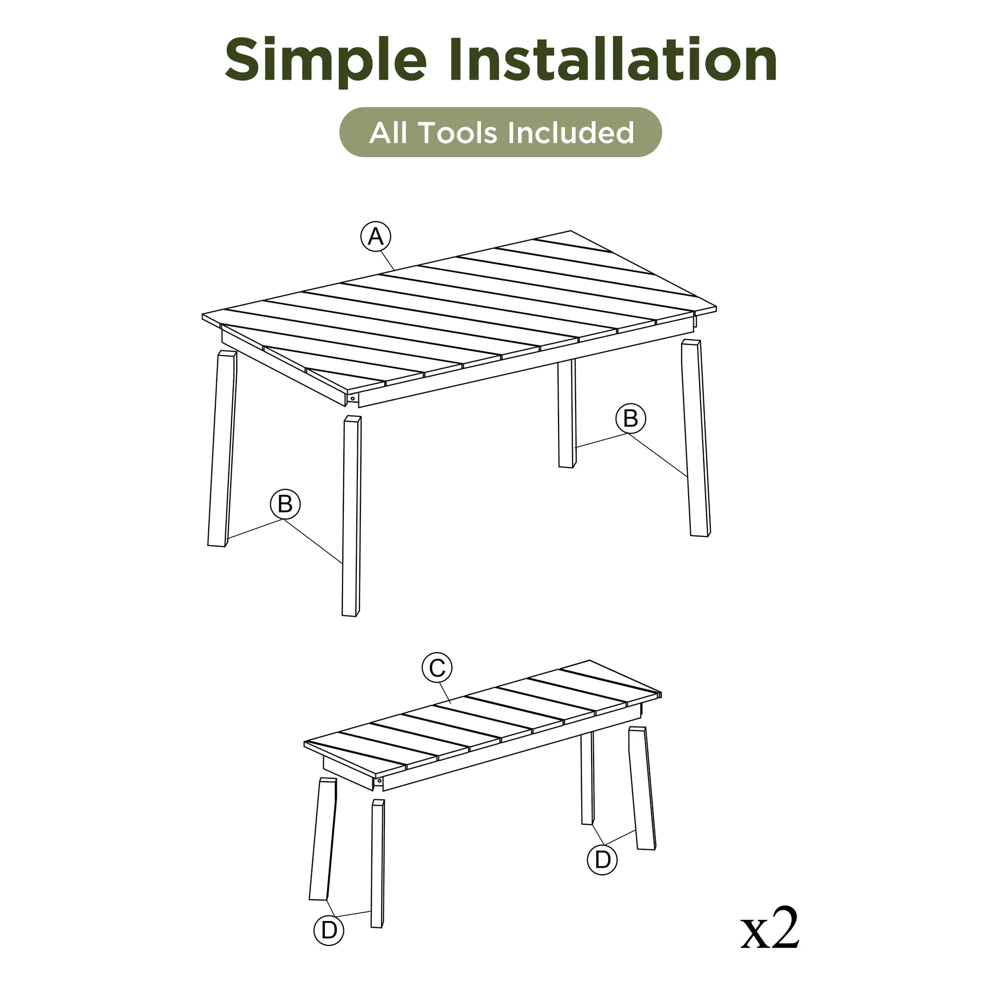 Bellemave® 3-Pieces Acacia Wood Table Bench Dining Set,2 Benches and Picnic Beer Table Bellemave