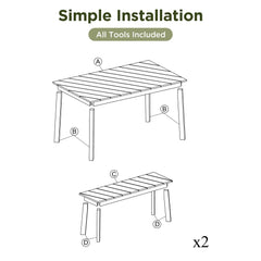 Bellemave® 3-Pieces Acacia Wood Table Bench Dining Set,2 Benches and Picnic Beer Table Bellemave